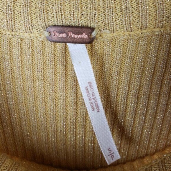 Free People 'French Girl' Sweater Mini Dress Knit Gold Metallic size S Boho - Picture 7 of 13